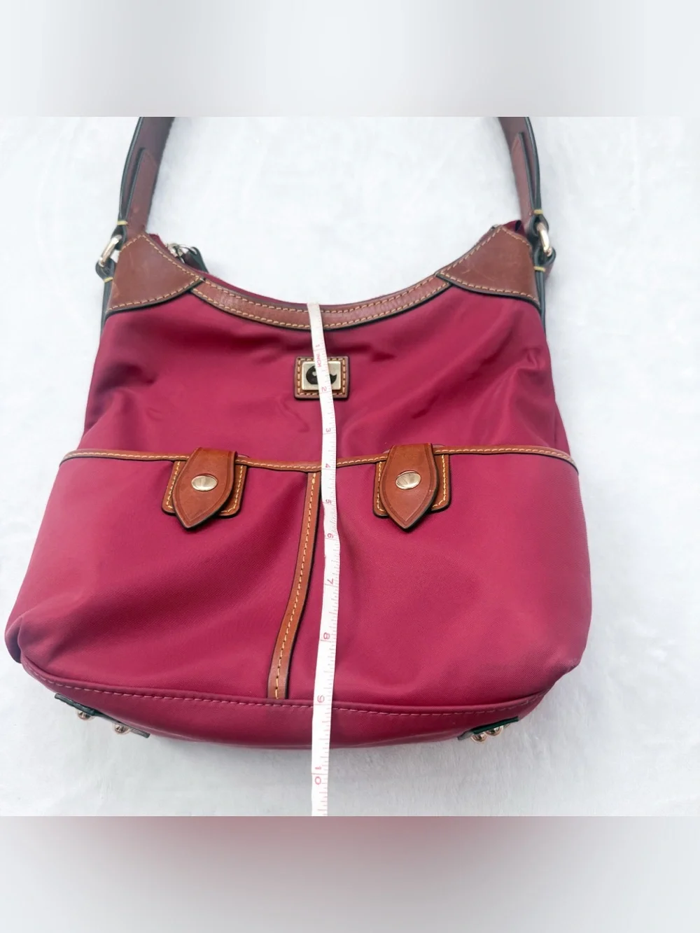 Dooney & Bourke Wayfarer Maroon Nylon/Leather Zip Hobo Bag GUC
